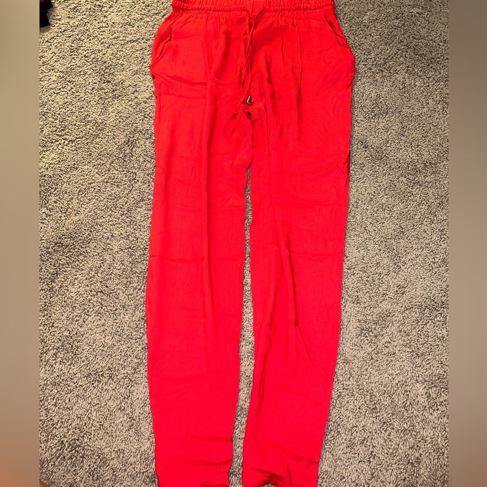 Red flowy joggers